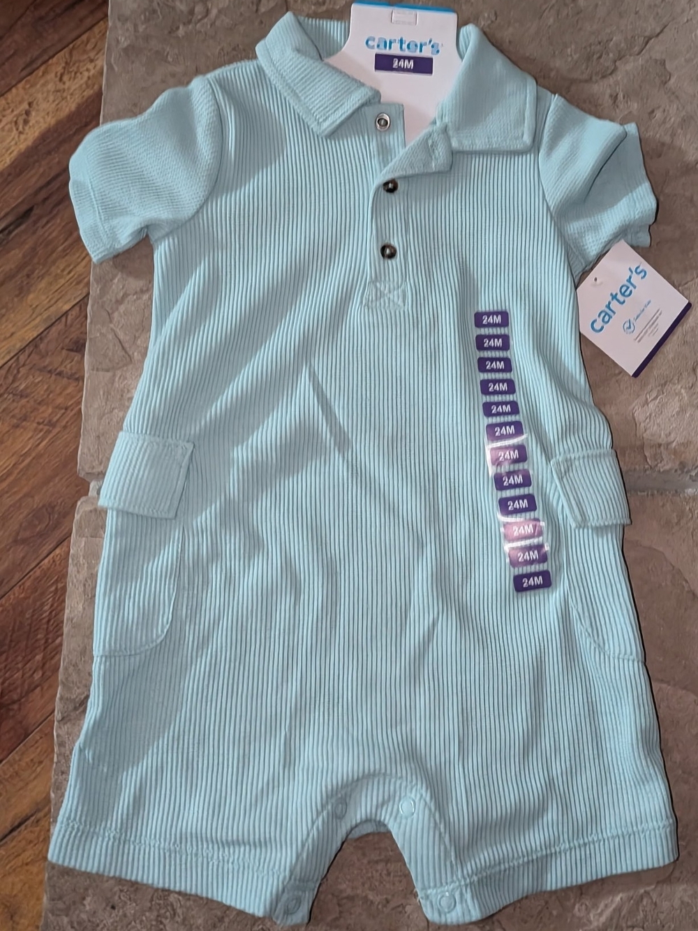 Carter's Light Aqua Ribbed Polo Romper